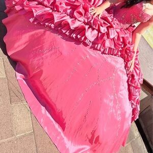 Elegant Pink Ruffled Dress with Satin Sheen